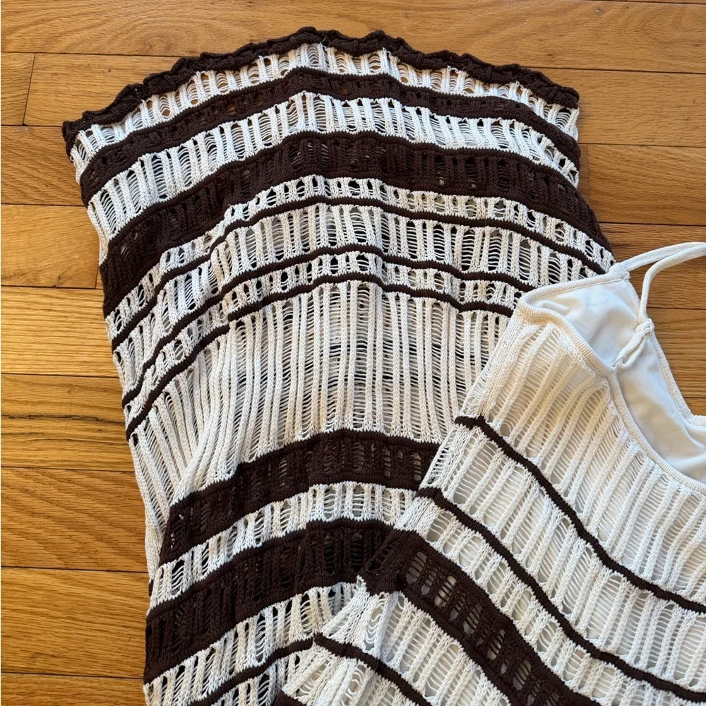 Abercrombie Crochet Style Maxi Dress Brown and White Large NWOT - Picture 4 of 5